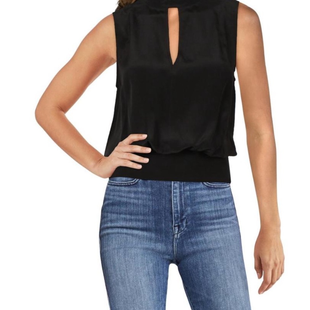 Frame Denim Black Sleeveless Keyhole Silk Blouse NWOT